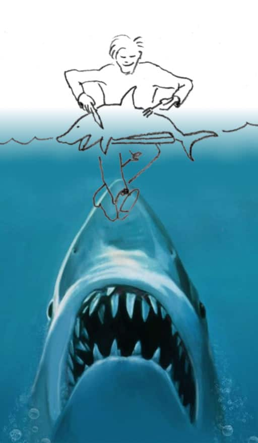 Translating into English - Adjectives - a shark-eating-man eating shark