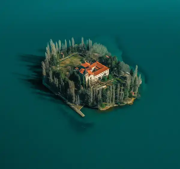 A monestary on an island on the Adriatic coast