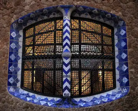 A ceramic-inlaid window by Antoni Gaudi