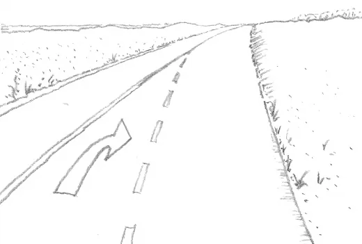 A Danish highway, showing where lanes merge